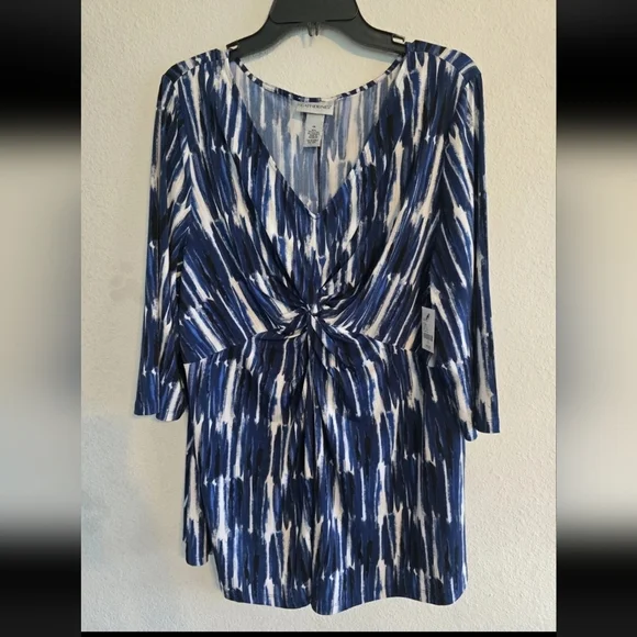 Catherines Tunic Top Womens 1X Blue 3/4 Sleeve Casual Basic Stretchy V-Neck - Picture 9 of 10